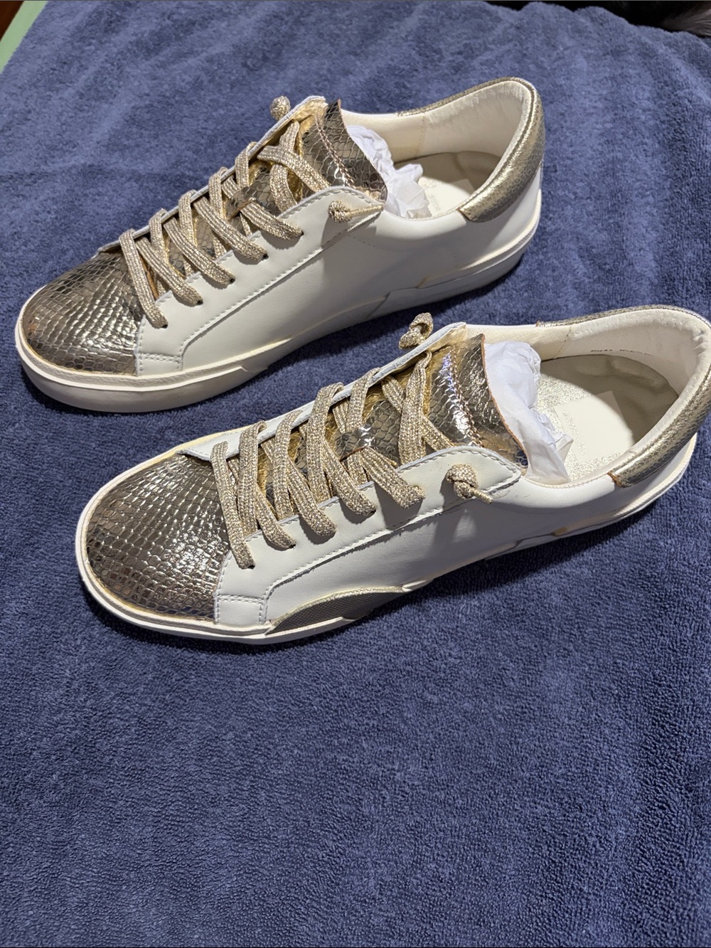 Dolce Vita White Sneakers with Metallic Gold Accents. 9.5